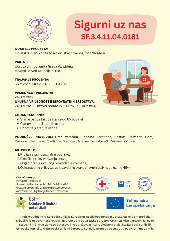 Javni poziv za iskaz interesa ciljane skupine za uključivanje u aktivnosti projekta “Sigurni uz nas”- SF.3.4.11.04.0181