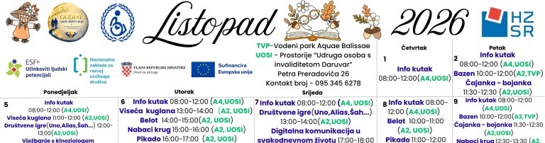 Aktivnosti UOSI Daruvar u listopadu 2026. u sklopu projekta Godine nam dobro stoje